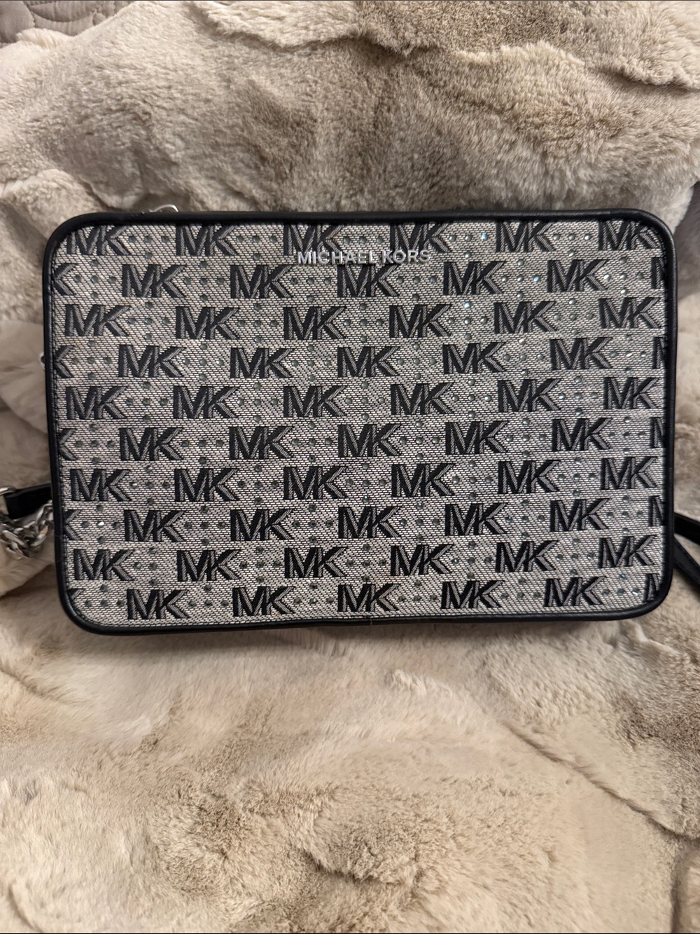 Michael Kors Black and White MK Logo Crossbody Bag